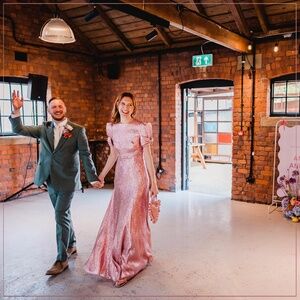 The Vampire’s Wife $4790 American Chevron Runway Gown in Metallic Ice Pink